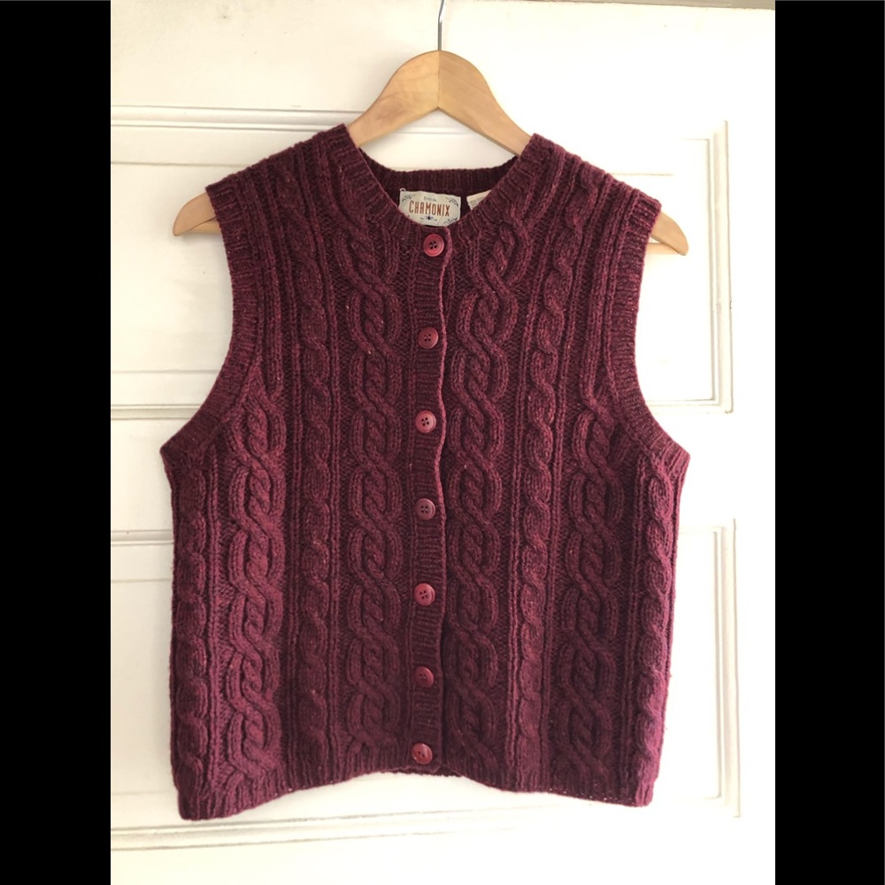Maroon wool cable knit sweater vest